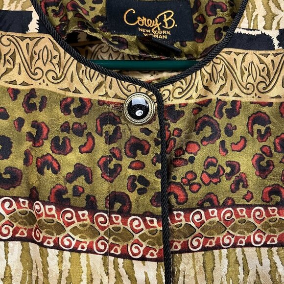 Corey B 100% Silk Animal Mixed Print Blouse Womens 1x‎ Plus Size Safari Office - Picture 2 of 12